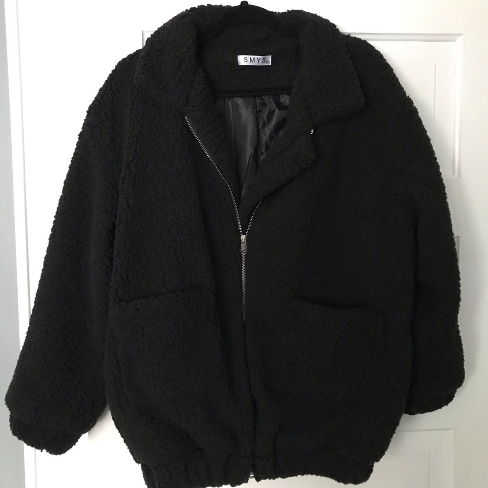 Black Faux Fur Teddy Coat